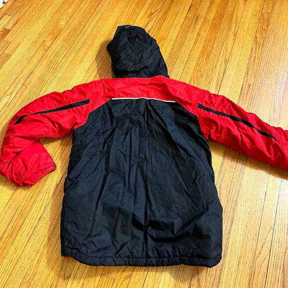 Columbia Coat Kids Youth Boys Large Outgrown Hooded Winter Jacket Red Black - Picture 3 of 9